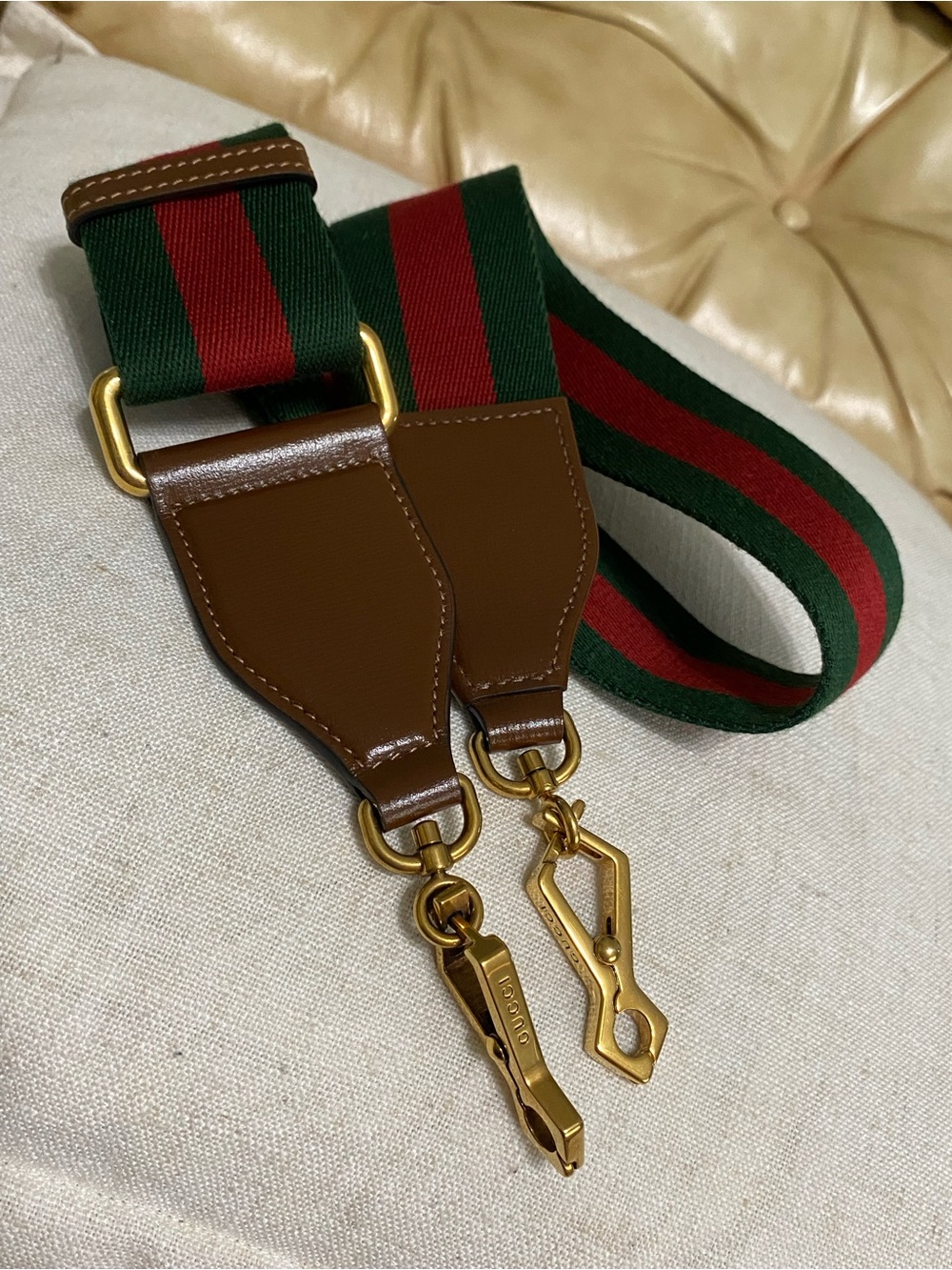 COA Gucci LKNW Wide Web Replacement Bag Strap Green/Red Wool Stripe Unisex